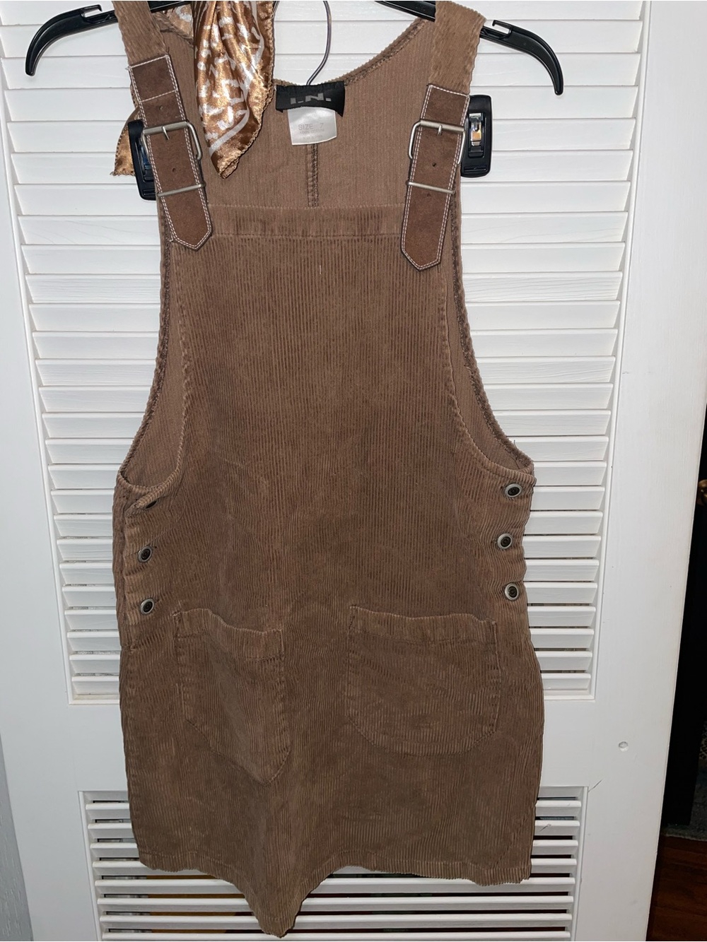 Corduroy Pinafore Overall Dress in Brown